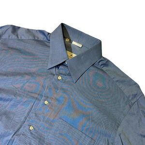 Ermenegildo Zegna mens 15.5 39 blue solid vintage cotton dress shirt EUC